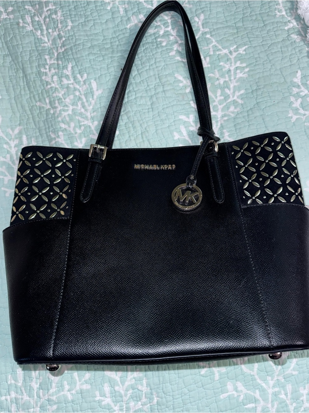 NEW Michael Kors Jet Set Large Embellished Saffiano Leather Tote Bag